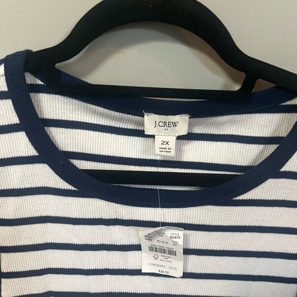 J. Crew Blue and White Striped Muscle Tee 2X new with tags - Picture 2 of 3